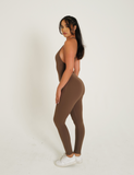 SPORTYFLEX- MOCHA OPEN RACERBACK JUMPSUIT