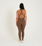 SPORTYFLEX- MOCHA OPEN RACERBACK JUMPSUIT