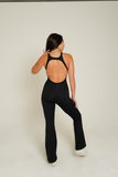 SPORTYFLEX- ONYX OPEN-BACK FLARE JUMPSUIT