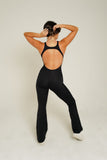 SPORTYFLEX- ONYX OPEN-BACK FLARE JUMPSUIT