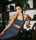 GIRL ON THE GO - SLATE HALTER CROP BRAMI