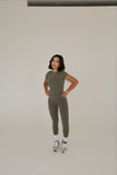 CASUAL ALLURE -MARTINI OLIVE SHORT SLEEVE LONGLINE TOP