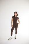 CASUAL ALLURE - DARK CHOCOLATE SHORT SLEEVE LONGLINE TOP