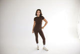 CASUAL ALLURE - DARK CHOCOLATE SHORT SLEEVE LONGLINE TOP